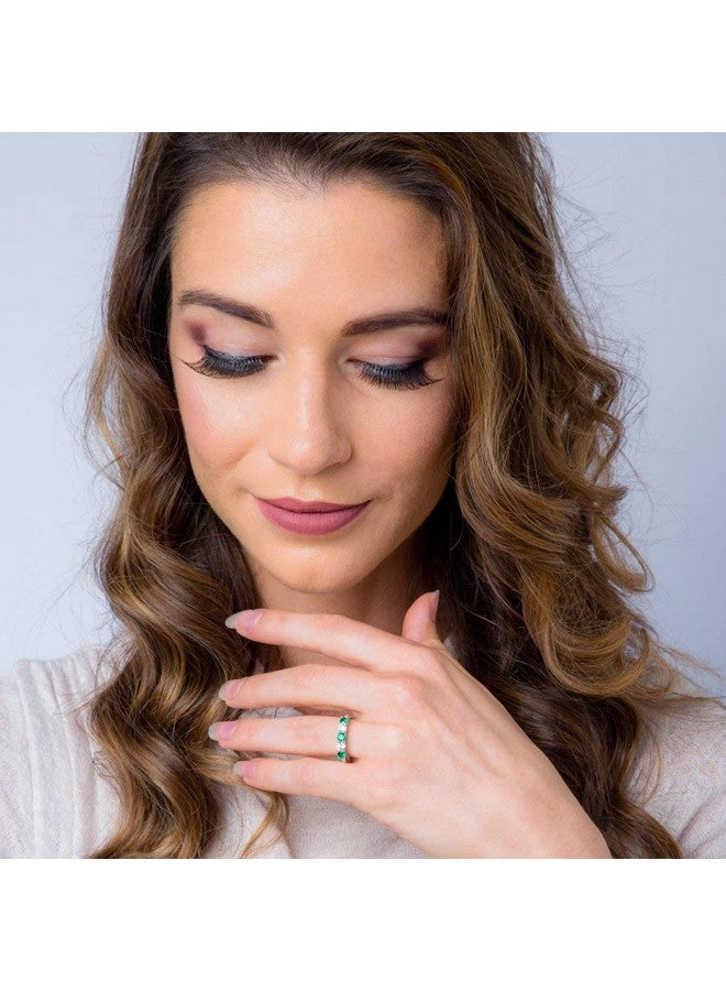 PEORA Simulated Emerald Half Eternity Ring For Women 925 Sterling Silver 0.50 Carat Total Dainty Trellis Band 3.5Mm Size 6 - Image 5