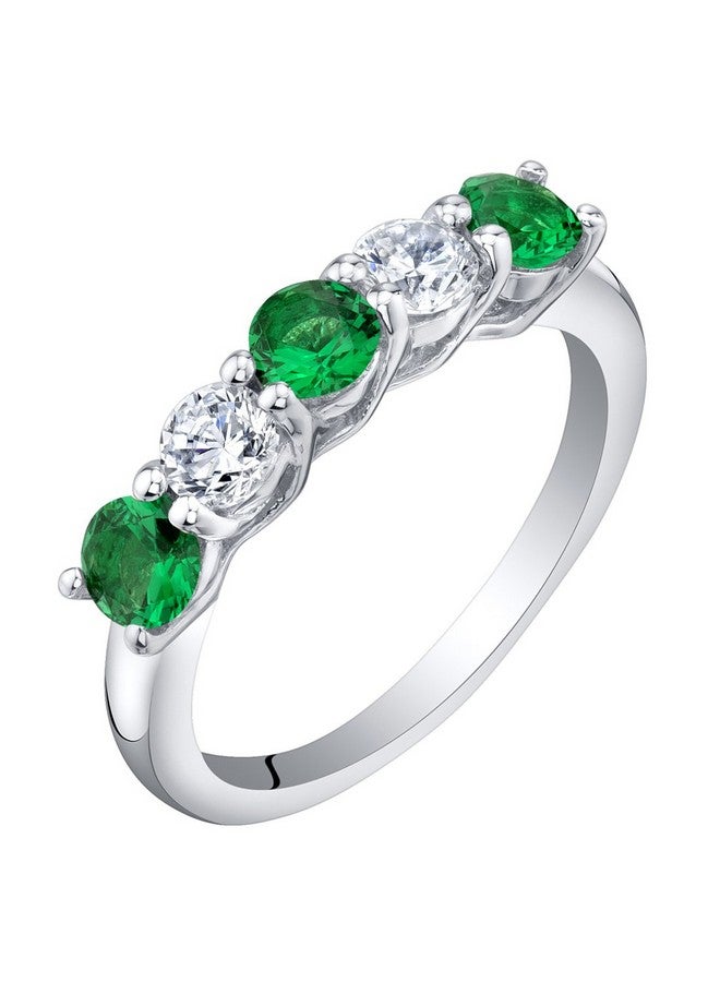 PEORA Simulated Emerald Half Eternity Ring For Women 925 Sterling Silver 0.50 Carat Total Dainty Trellis Band 3.5Mm Size 6 - Image 1