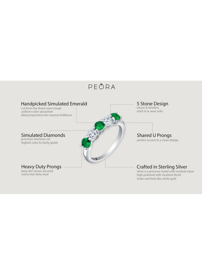 PEORA Simulated Emerald Half Eternity Ring For Women 925 Sterling Silver 0.50 Carat Total Dainty Trellis Band 3.5Mm Size 6 - Image 4