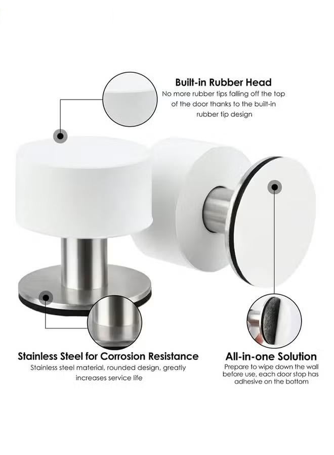 قطعتان من سدادات الأبواب، سدادات أبواب ذاتية اللصق مع مصد مطاطي أسود وجسم من الفولاذ المقاوم للصدأ، واقي جداري لمقبض الباب عالي التحمل ومخفف للصوت للاستخدام في المنزل والمكتب، أبيض - Image 3