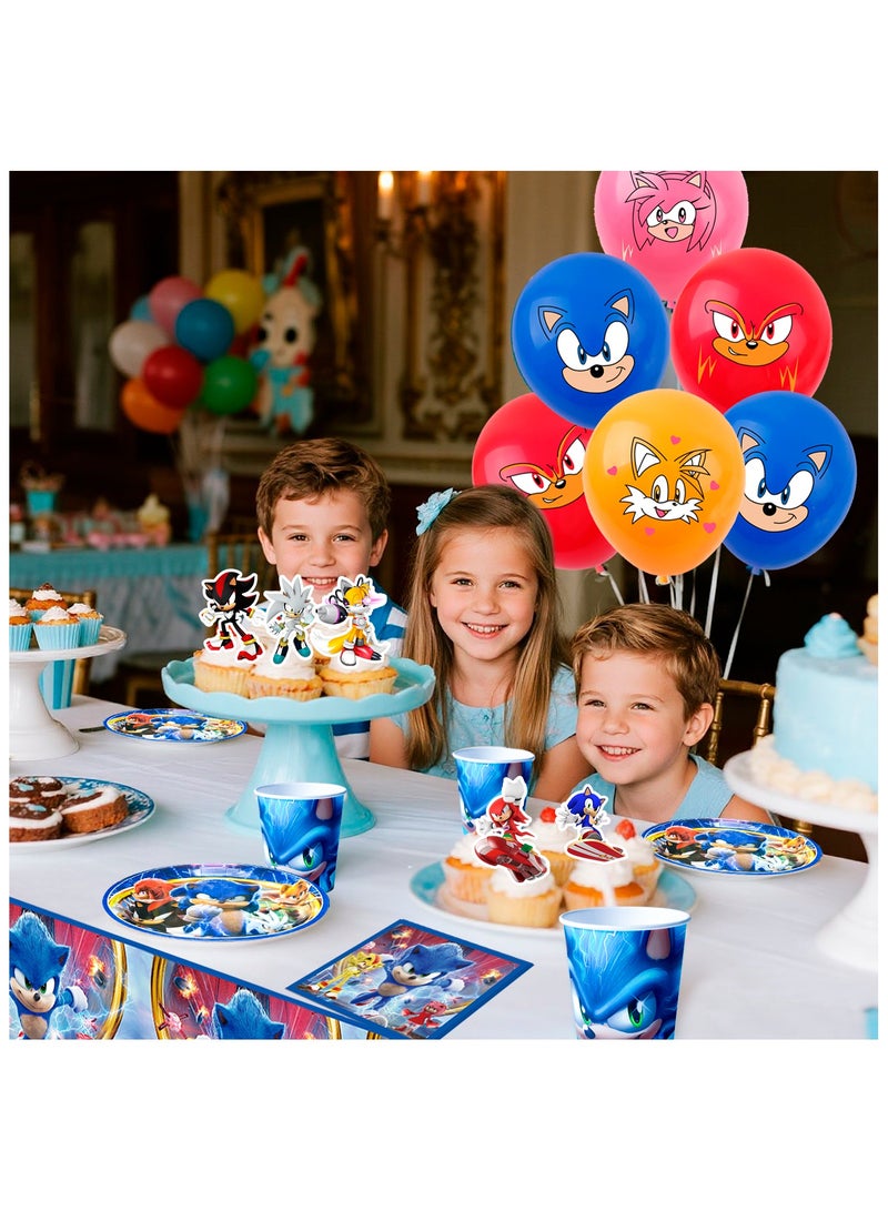 ILovhaprty Sonic Birthday Decorations for 10 Guests, Sonic Party Decorations & Sonic Party Tableware Set - Sonic Decorations Banners Balloons Backdrop Napkins Tablecloth and Other Sonic Birthday Party Supplies for Kids - Image 4