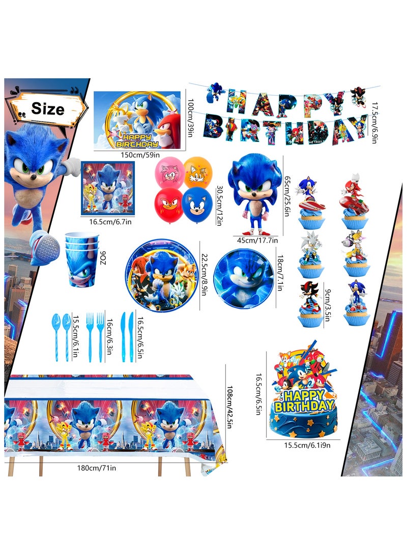 ILovhaprty Sonic Birthday Decorations for 10 Guests, Sonic Party Decorations & Sonic Party Tableware Set - Sonic Decorations Banners Balloons Backdrop Napkins Tablecloth and Other Sonic Birthday Party Supplies for Kids - Image 3