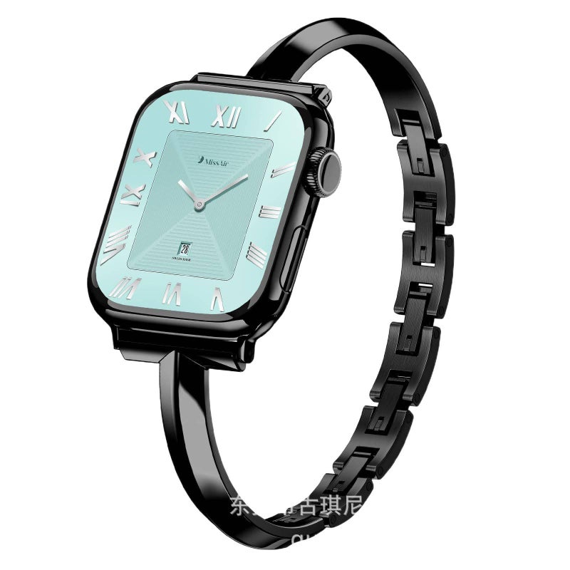 AD Black Resin Bracelet Strap Smartwatch Band Compatible with Apple Watch with Adjustable Fit Replacement Strap for Daily Wear - Image 1