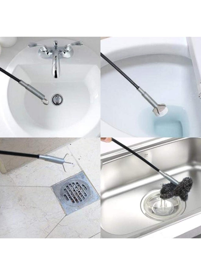 Poaker أداة تنظيف متعددة الوظائف مع خطاف مرن لفتح المجاري، أداة تنظيف أنابيب لفتح انسدادات المصارف، خطاف الربيع لإزالة الشعر والانسدادات للمطبخ والحمام 160 سم 2 قطع - Image 5