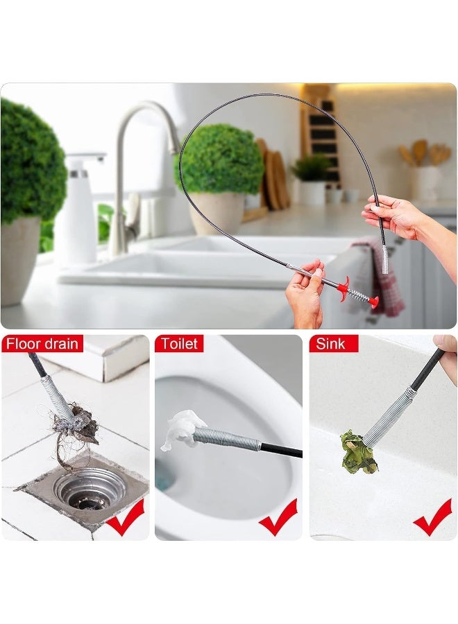 Poaker أداة تنظيف متعددة الوظائف مع خطاف مرن لفتح المجاري، أداة تنظيف أنابيب لفتح انسدادات المصارف، خطاف الربيع لإزالة الشعر والانسدادات للمطبخ والحمام 160 سم 2 قطع - Image 4