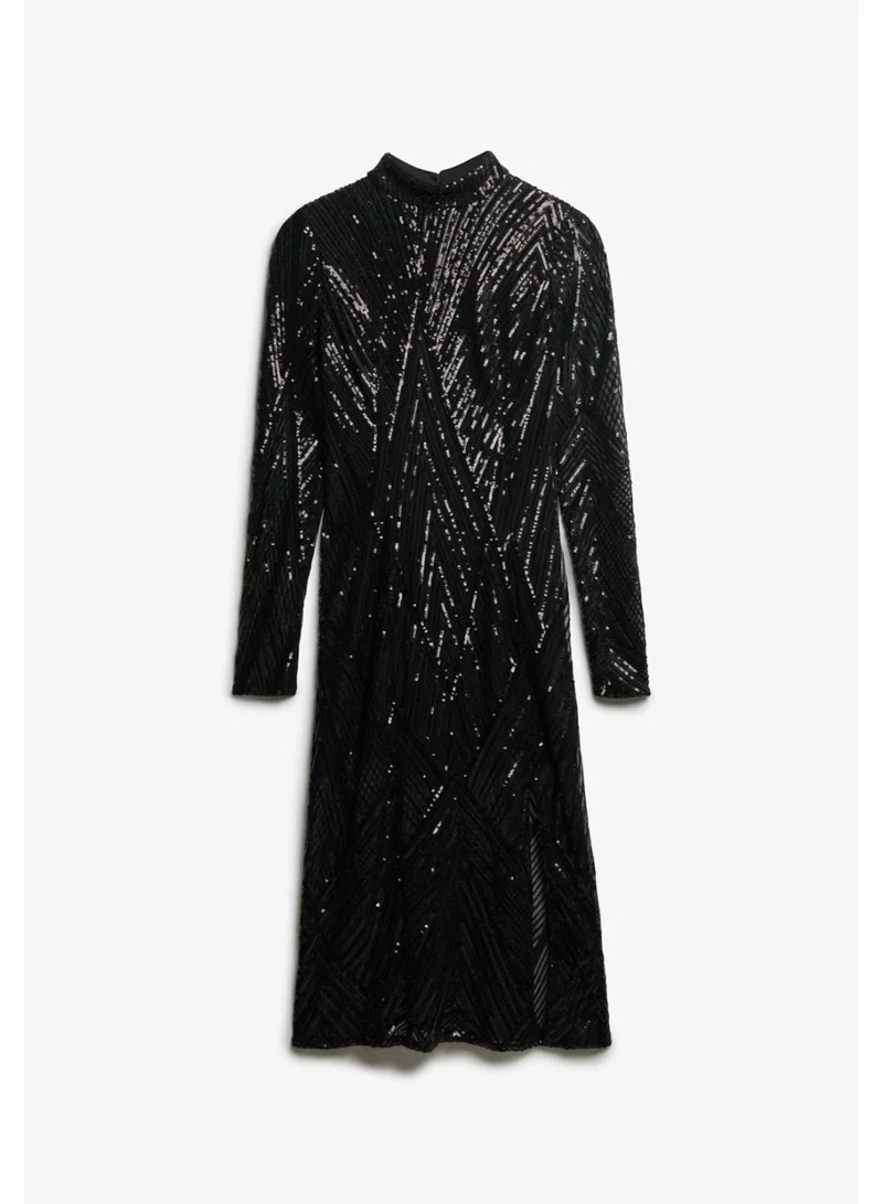 سوبر دراي فستان ميدي بأكمام طويلة وظهر مفتوح