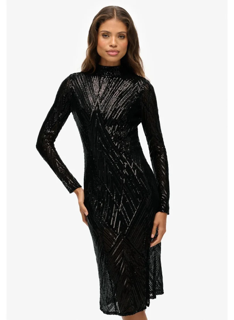 سوبر دراي فستان ميدي بأكمام طويلة وظهر مفتوح