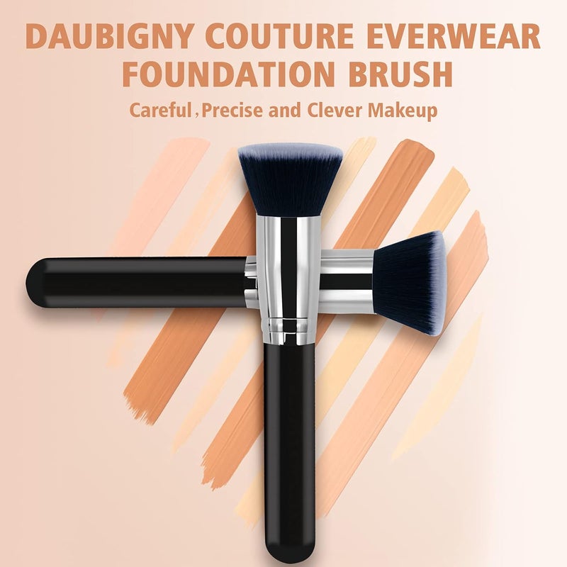 Daubigny Makeup Brush Flat Top Foundation Brush for Liquid Makeup Premium and Professional Make Up Foundation Brush Perfect for Mineral Foundation Highlight Flawless Powder Buffing Blending (Black) - Image 2