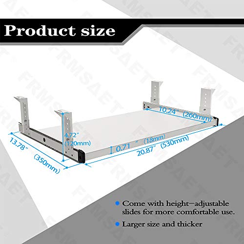 FRMSAET Furniture Accessories Office Product Suits Hardware 20/24/30 inches Keyboard Drawer Tray Wood Holder Under Desk Adjustable Height Platform. (20 inches, White) - Image 4