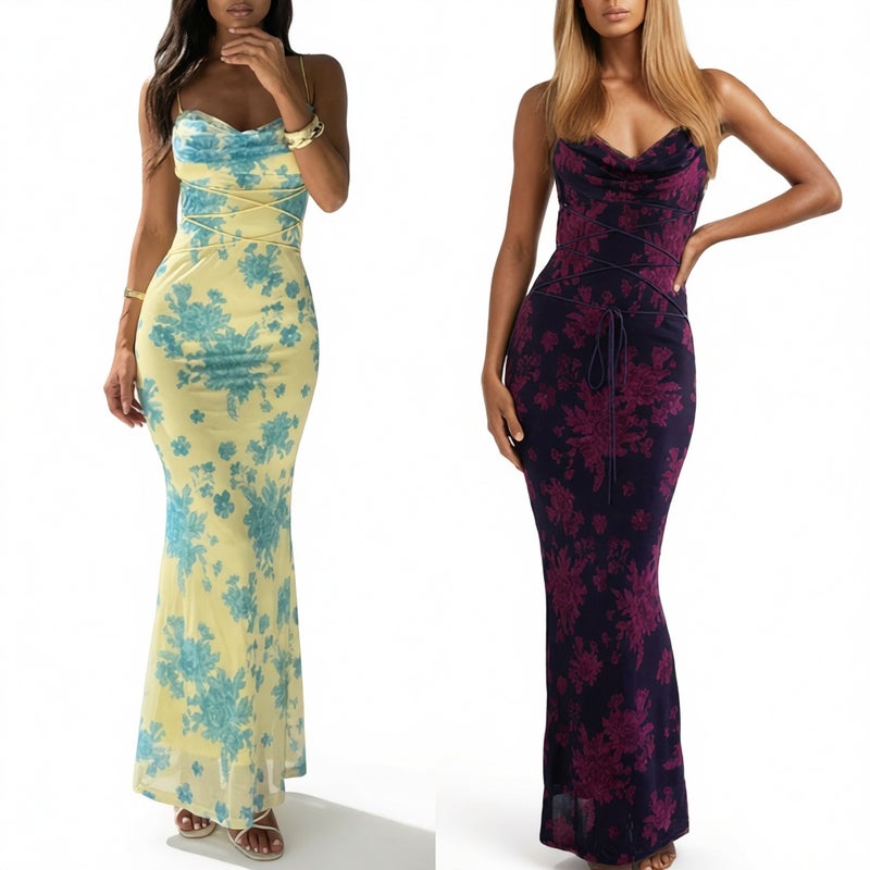 Elegant V-Neck Printed Bodycon Dress