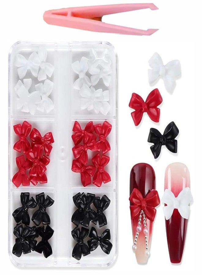 LOBE MIRACLE 3D Bow Nail Art Charms, Red, White and Black, Resin, with Tweezers, DIY Manicure Decoration Kit Professional Nail Accesories Home and Salon uses - Image 1