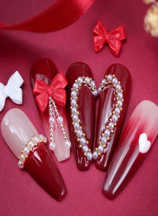 LOBE MIRACLE 3D Bow Nail Art Charms, Red, White and Black, Resin, with Tweezers, DIY Manicure Decoration Kit Professional Nail Accesories Home and Salon uses - Image 3