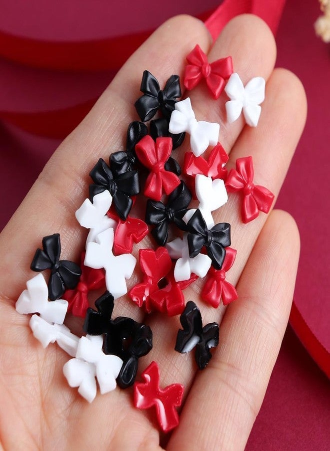 LOBE MIRACLE 3D Bow Nail Art Charms, Red, White and Black, Resin, with Tweezers, DIY Manicure Decoration Kit Professional Nail Accesories Home and Salon uses - Image 2