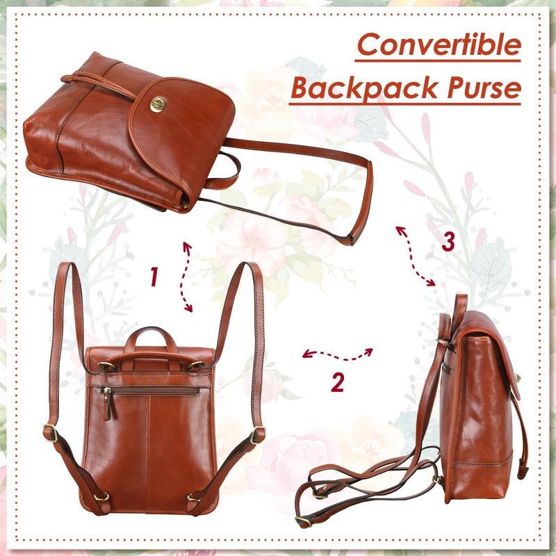 Banuce Full Grains Italian Leather Convertible Backpack Purse for Women Small Shoulder Bag for 9.7 inch iPad with Adjustable Strap Lightweight Brown - Image 5