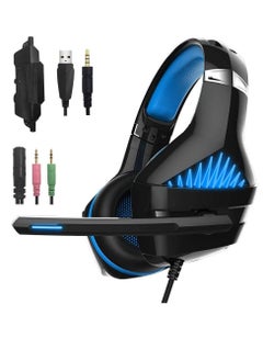 GM-5 Stereo Gaming Headset with Microphone for Mac Nintendo Switch PS4, PC, Xbox One Controller, Noise Cancelling Over Ear Professional Gaming Headphones with Mic, Volume Control ,LED Light, Bass Surr