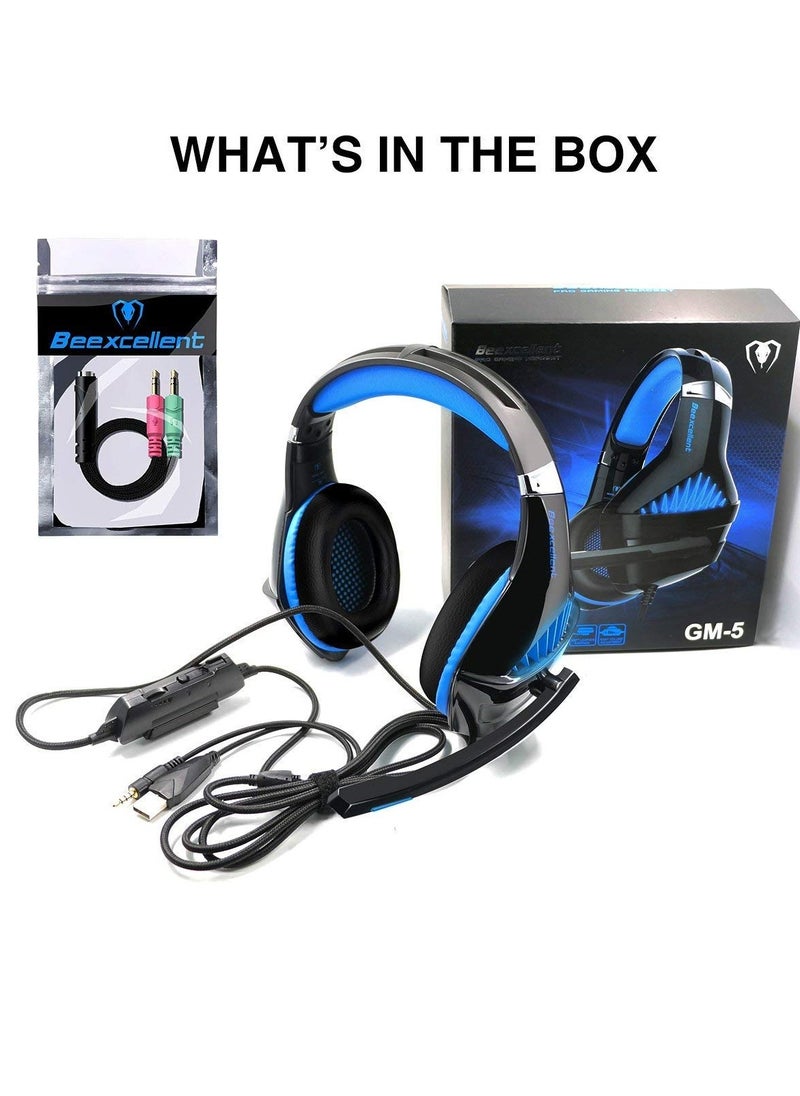 Beexcellent - GM-5 Stereo Gaming Headset with Microphone for Mac Nintendo Switch PS4, PC, Xbox One Controller, Noise Cancelling Over Ear Professional Gaming Headphones with Mic, Volume Control ,LED Light, Bass Surr - Image 1