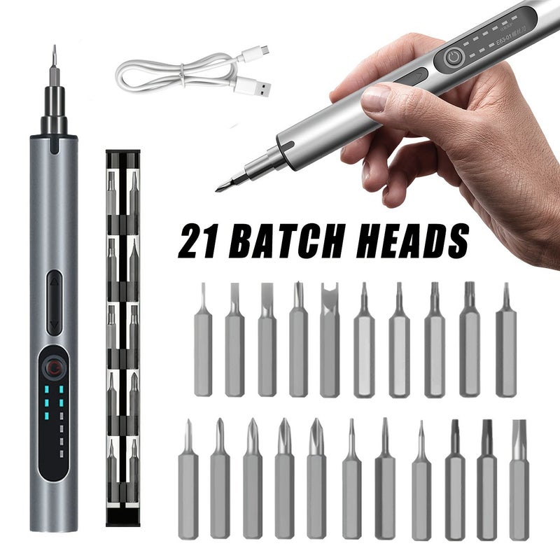 Gray 21 in 1 Multi Function Rechargeable Mini Electric Screwdriver Set - Image 1