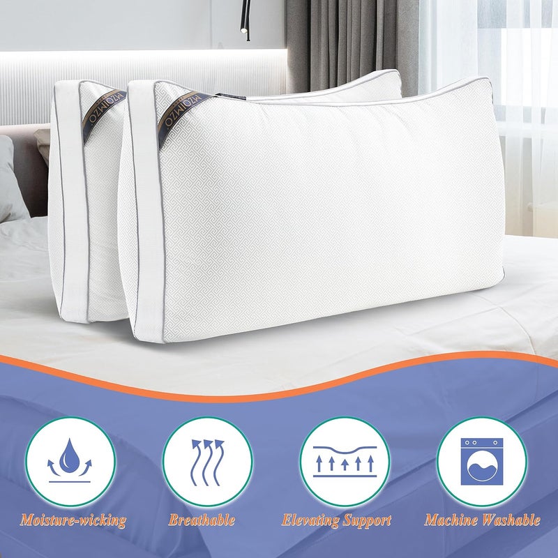 MZOIMZO Luxury Comfy Hotel Collection Bed Pillows for Sleeping- Firm King Size Set of 2, Gusseted Cooling Side Mesh Design with Premium Down Alternative Filling for Back, Stomach or Side Sleepers - Image 2