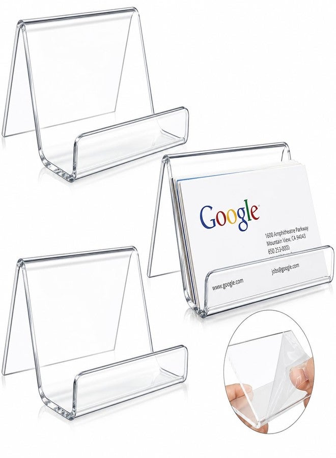 lyfLux 3 Pack Acrylic Business Card Holder - Clear Modern Desktop Display Rack for Office, Reception, Counter, Professional Card Organizer, Capacity: 60 Sheets - Image 1