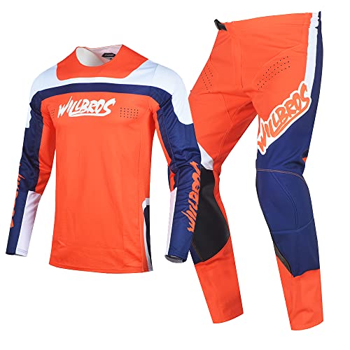 Willbros Mens MX Gear Set Dirt Bike Offroad Motocross Jersey Pants Combo BMX ATV Enduro Blue Orange Jersey M Pants 32 - Image 1