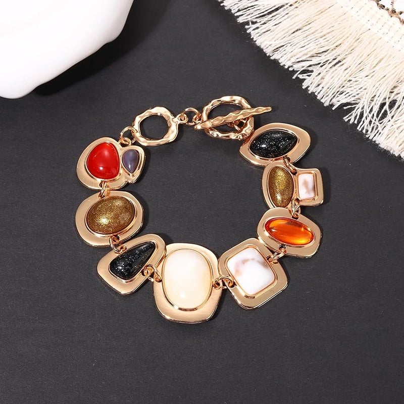 BVGA Gold Multi-Gemstone Charm Bracelet for Women Colorful Vintage Resin Gem Bracelet Jewelry Gifts - Image 4