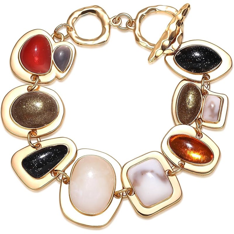 BVGA Gold Multi-Gemstone Charm Bracelet for Women Colorful Vintage Resin Gem Bracelet Jewelry Gifts - Image 1