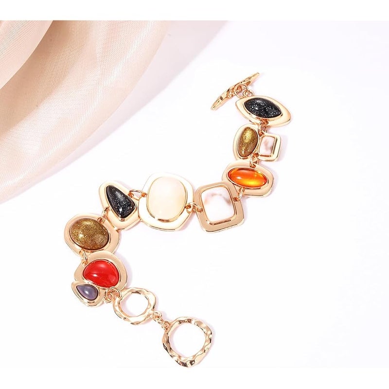 BVGA Gold Multi-Gemstone Charm Bracelet for Women Colorful Vintage Resin Gem Bracelet Jewelry Gifts - Image 5