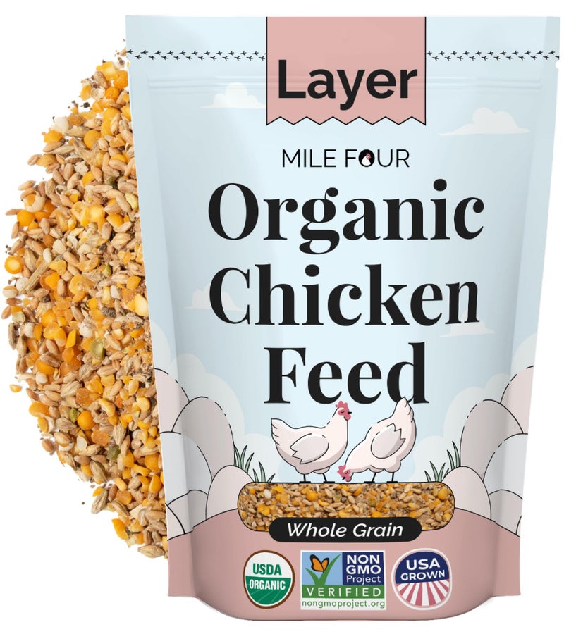 Mile Four Organic Chicken Feed - Layer Whole Grain, Non-GMO, USA Grown, 16% Protein, Corn-Free, Soy-Free, Non-Medicated Feed for Chickens, 2 lb Sample - Image 1