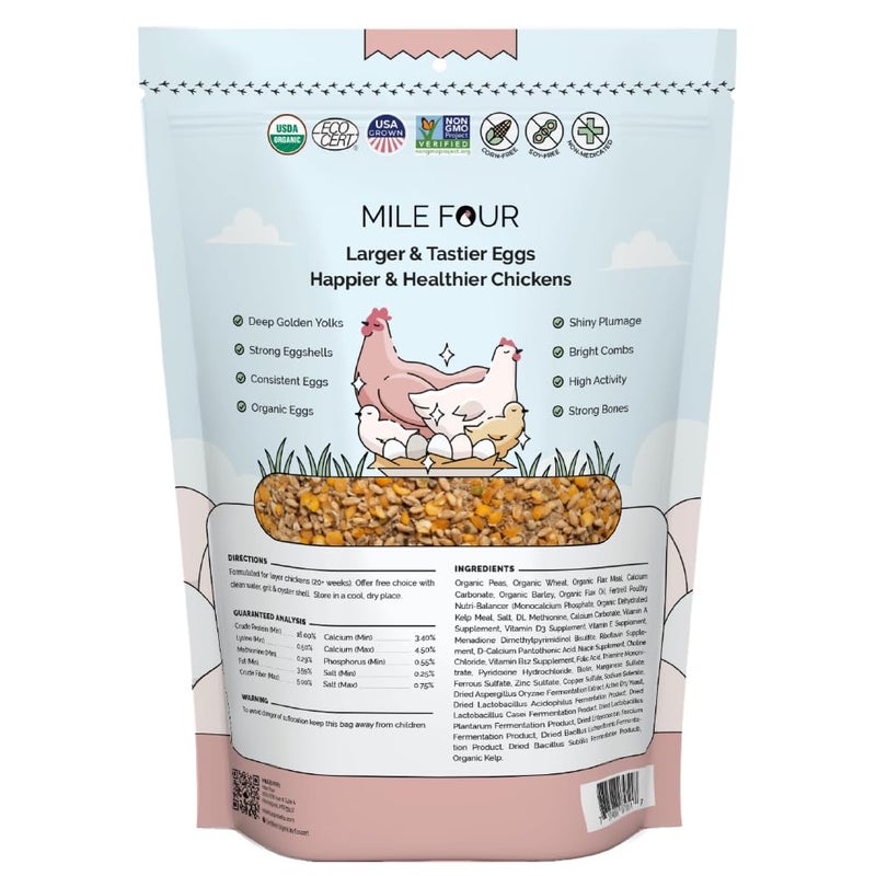 Mile Four Organic Chicken Feed - Layer Whole Grain, Non-GMO, USA Grown, 16% Protein, Corn-Free, Soy-Free, Non-Medicated Feed for Chickens, 2 lb Sample - Image 2