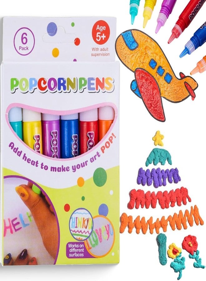 KRYTONE®Popcorn Colorful Paint Pens 6 Color Bubble Popcorn Paint Pen 3D Foam Texture DIY Drawing Markers for Kids Art Painting Supplies for School Birthday Gift - Image 1