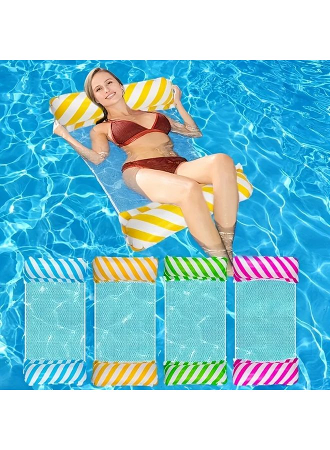 Yellow Diagonal Stripes Inflatable Water Hammock Lounger For Adults Pool Beach - Image 1