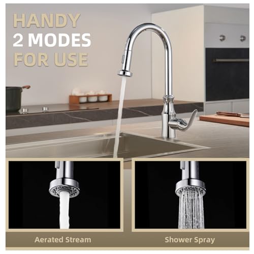 Angle Simple Faucet Head Replacement Chrome, Angle Simple Kitchen Sink Faucet Sprayer, Pull Down Hose Spray Head, Stream and Spray Mode, Male Threads - Image 3