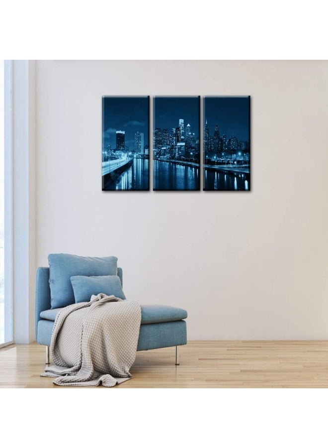 Home Trove Panoramic Philadelphia Cityscape At Night With Urban Architecture Picture, Black And White Stretched Canvas Art Prints, Wall Decoration For Bedroom Or Office, Framed And Ready To Hang(24Â€˜X12Â€˜X3)  - Image 4