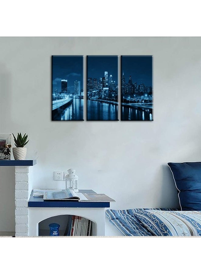 Home Trove Panoramic Philadelphia Cityscape At Night With Urban Architecture Picture, Black And White Stretched Canvas Art Prints, Wall Decoration For Bedroom Or Office, Framed And Ready To Hang(24Â€˜X12Â€˜X3)  - Image 2