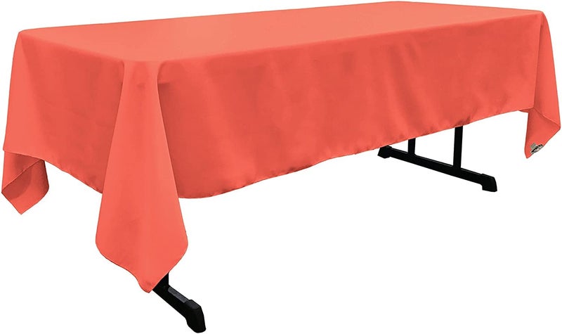 LA Linen Polyester Poplin Washable Rectangular Tablecloth Stain and Wrinkle Resistant Table Cover 60x120 Fabric Table Cloth for Dinning Kitchen Party Holiday 60 by 120Inch Coral