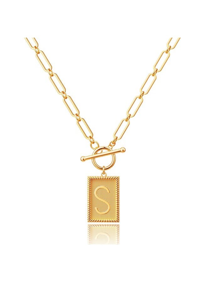 Robaice 14K Gold Plated Initial Letter Necklace for Women, Personalized Alphabet Pendant with Inspirational Engraving, Paperclip Chain Non-Tarnish Jewelry Gift for Her, 18'' + 2'' extender, Metal, No - Image 1