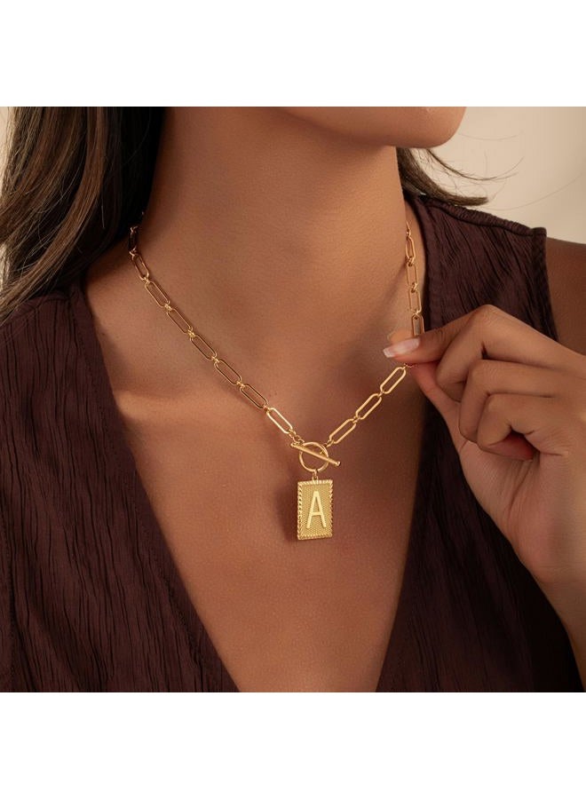 Robaice 14K Gold Plated Initial Letter Necklace for Women, Personalized Alphabet Pendant with Inspirational Engraving, Paperclip Chain Non-Tarnish Jewelry Gift for Her, 18'' + 2'' extender, Metal, No - Image 3