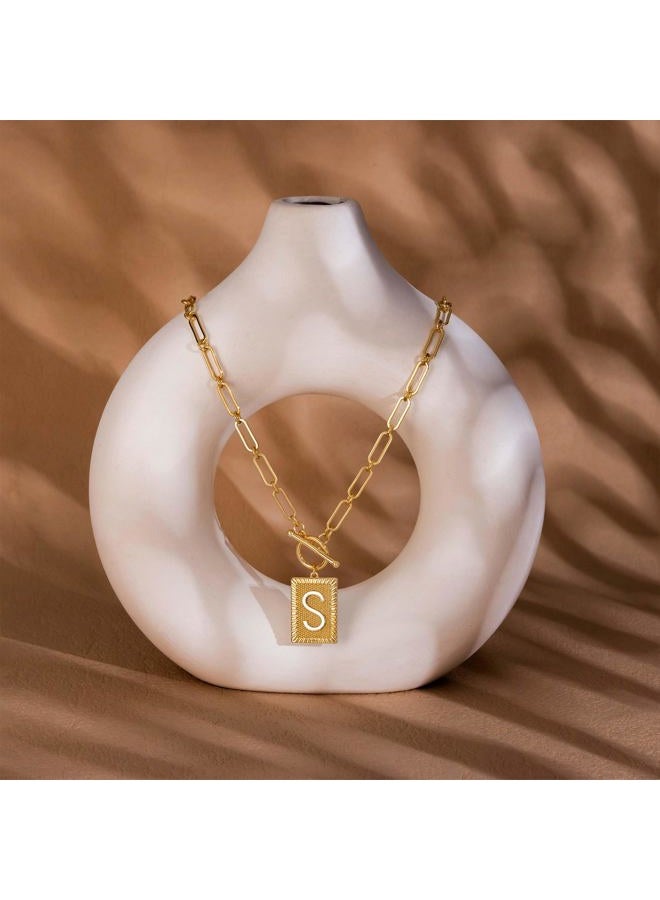 Robaice 14K Gold Plated Initial Letter Necklace for Women, Personalized Alphabet Pendant with Inspirational Engraving, Paperclip Chain Non-Tarnish Jewelry Gift for Her, 18'' + 2'' extender, Metal, No - Image 4