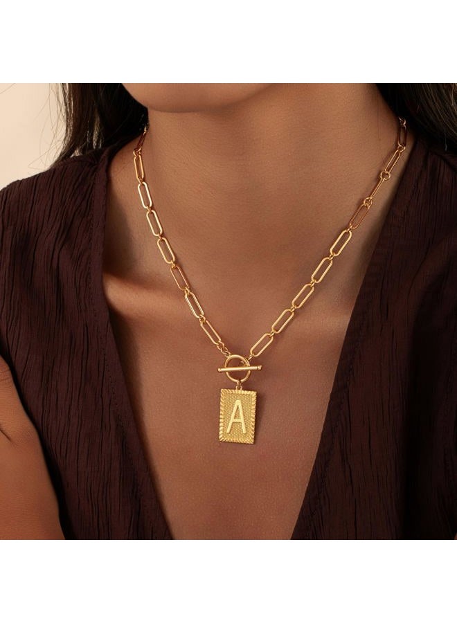 Robaice 14K Gold Plated Initial Letter Necklace for Women, Personalized Alphabet Pendant with Inspirational Engraving, Paperclip Chain Non-Tarnish Jewelry Gift for Her, 18'' + 2'' extender, Metal, No - Image 2
