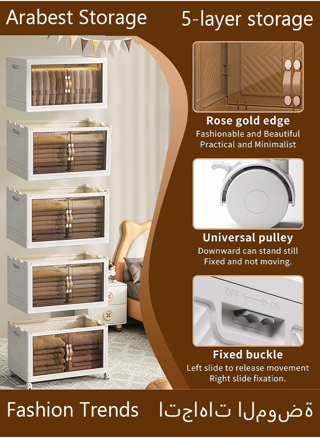 Arabest 4-Tier Kitchen Storage Cabinet, Drawer Organizers, Foldable Drawer Shelves, Storage Drawer Organizer With Handles, Magnetic Doors, and Movable Wheels, Sstorage Drawers, Medium Size  - Image 3