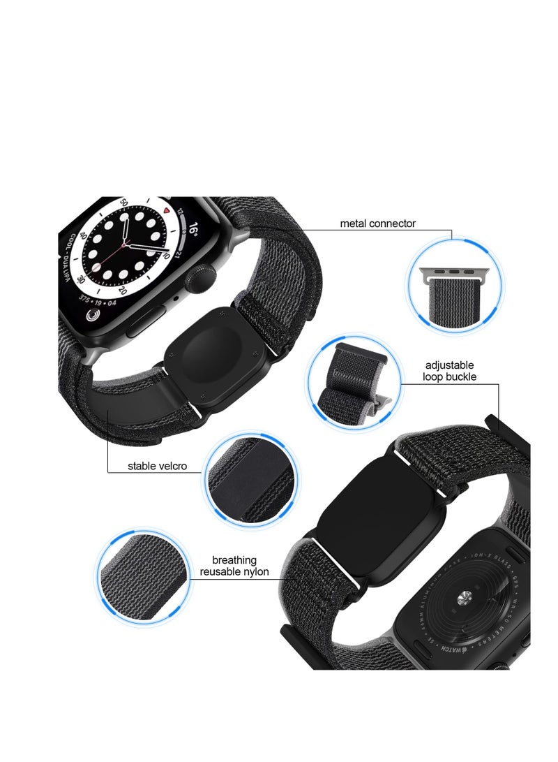 Sport Loop Nylon Band with Portable Wireless Charger 2-in-1 for Apple Watch 38mm - 49mm, Elastic Braided Strap Compatible with Series 8, 7, 6, 5, 4, 3, 2, 1, SE, and Ultra for Men and Women. - Image 2
