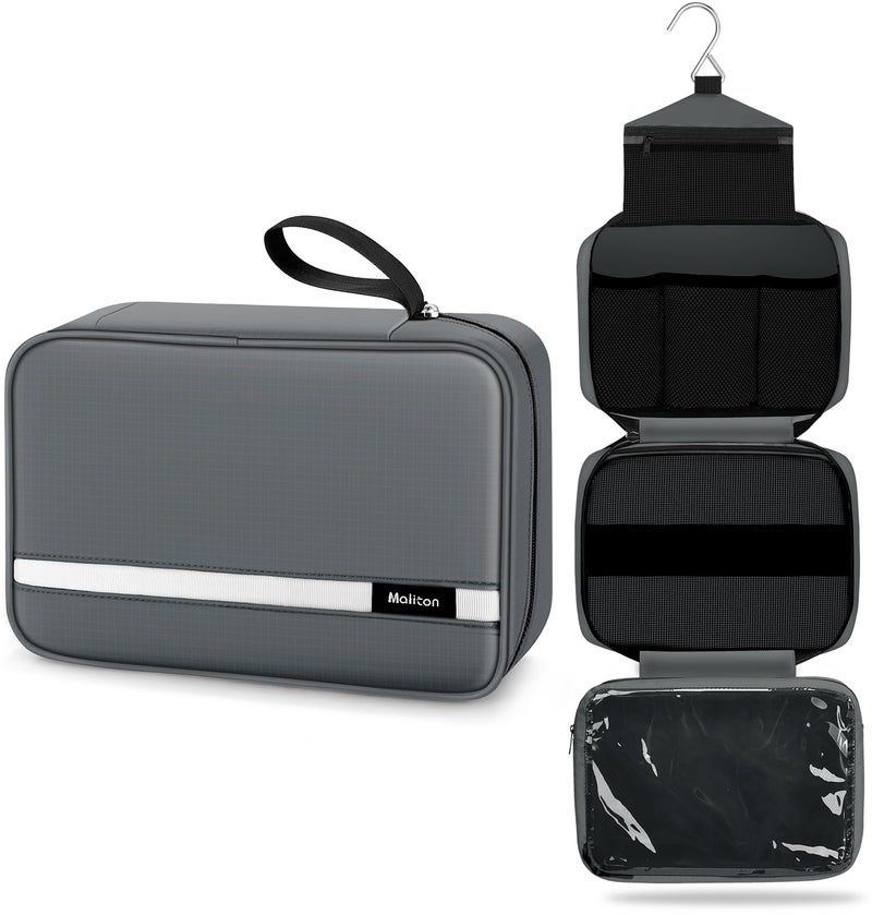 Maliton Toiletry Bag for Men & Women Travel Toiletry Bag Hanging Toiletry Bag Hygiene Organizer with 4 Compartments Waterproof Bathroom Shower Bag Large Toiletries Travel Bag (Gray) - Image 1