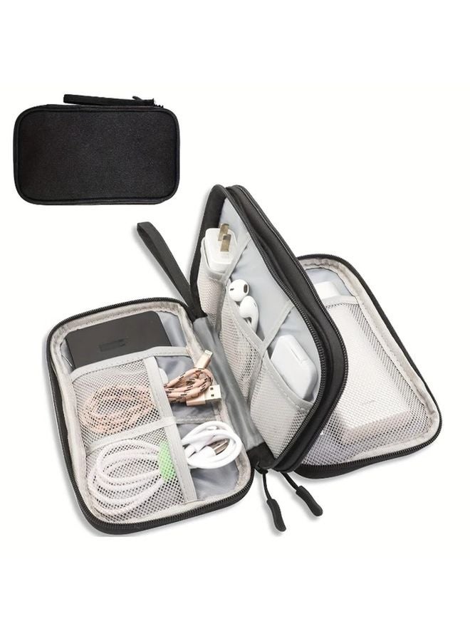 Pink Red Double Layer Electronics Organizer Bag Portable Charger Cable Accessory Storage Case - Image 2