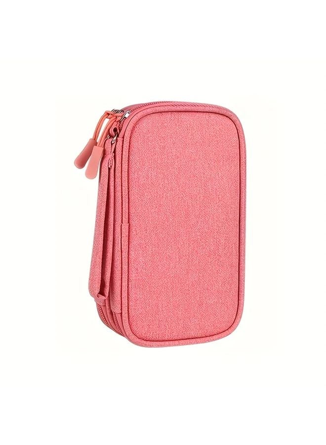 Pink Red Double Layer Electronics Organizer Bag Portable Charger Cable Accessory Storage Case - Image 1