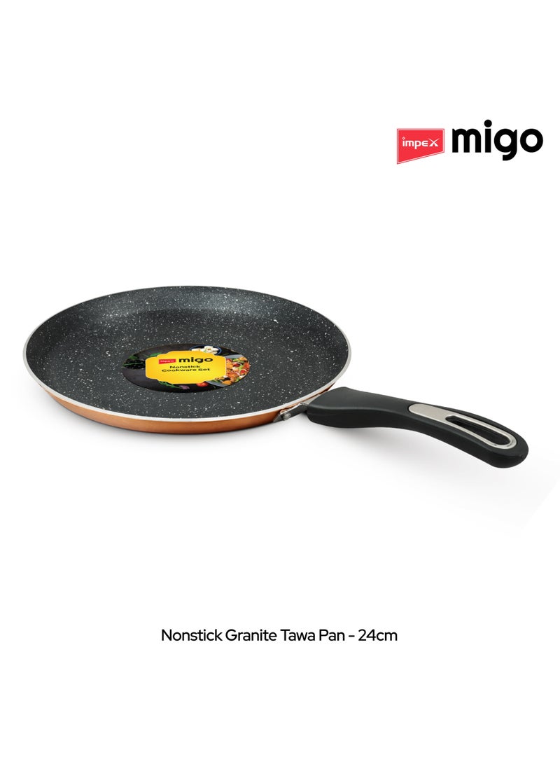 Impex Migo Non Stick Cookwareset 4 pc | Induction Cookware Set 3 mm Thickness of Tawa Pan Fry Pan and Kadai Pan with Lid | Granite Finish 5 Layer Aluminium Cookware Set | 1 Year Warranty, Colour Copper - FKTCU - Image 3