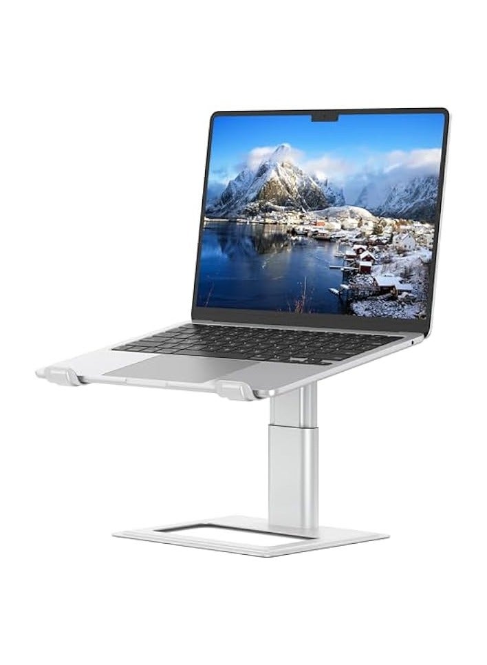 بروماس حامل كمبيوتر محمول قابل للتعديل للمكتب، حامل كمبيوتر، حامل كمبيوتر محمول مريح متوافق مع كمبيوتر محمول مقاس 10 إلى 17.3 بوصة، فضي من الألومنيوم - Image 1