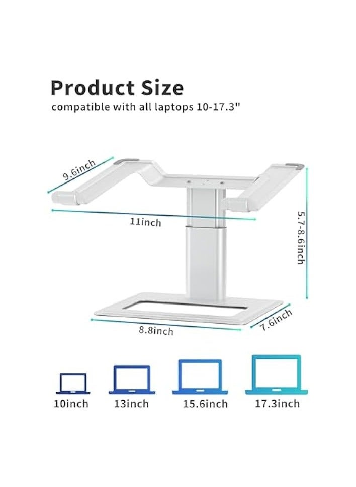 بروماس حامل كمبيوتر محمول قابل للتعديل للمكتب، حامل كمبيوتر، حامل كمبيوتر محمول مريح متوافق مع كمبيوتر محمول مقاس 10 إلى 17.3 بوصة، فضي من الألومنيوم - Image 3