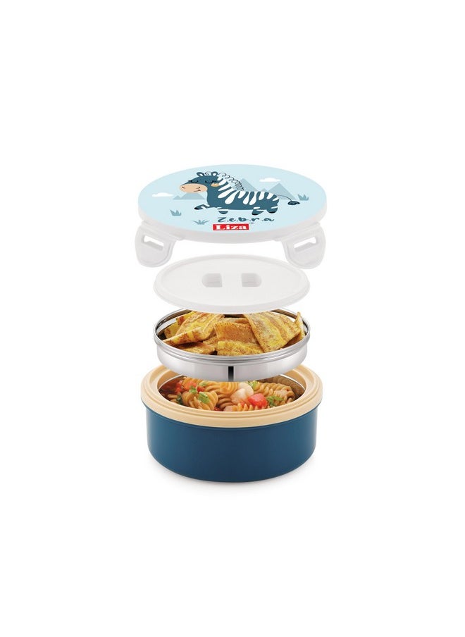 Liza -Tasty Bites Lunch Box Stainless Steel Leak-Proof Snacks, For School Kids,Office Outer Plastic,Inner Steel Lunch Box With Steel Spoon For All,Light Weight,Easy Clean 380Ml (Pack Of 1) Blue  - Image 2