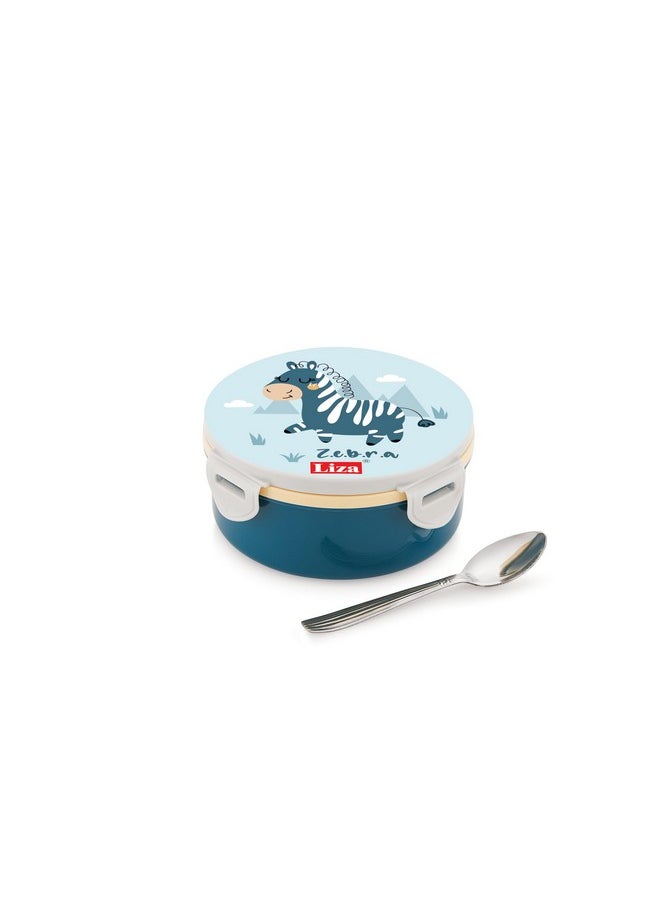 Liza -Tasty Bites Lunch Box Stainless Steel Leak-Proof Snacks, For School Kids,Office Outer Plastic,Inner Steel Lunch Box With Steel Spoon For All,Light Weight,Easy Clean 380Ml (Pack Of 1) Blue  - Image 1