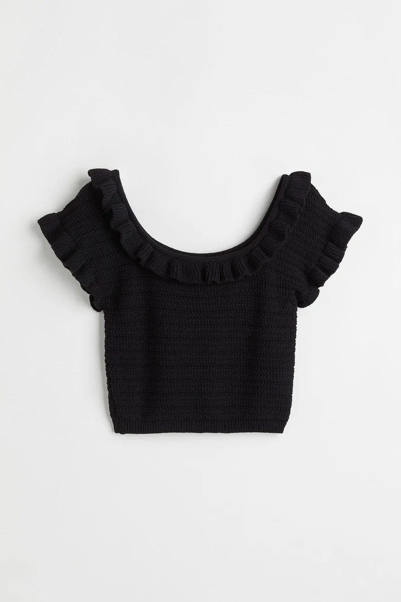 H&M H&amp;M+ Cropped flounce-trimmed top